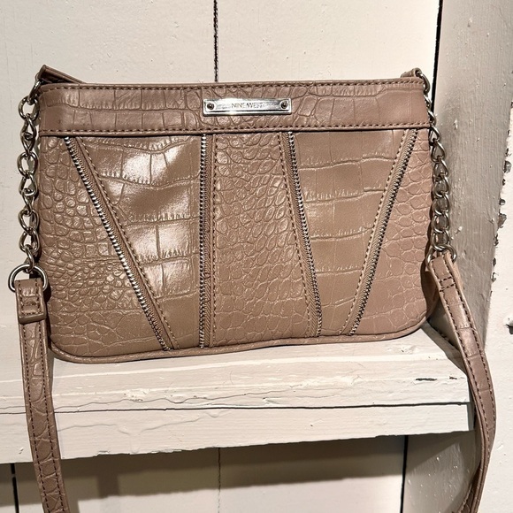 Nine West Taupe Alligator Print Crossbody Purse with Silver Metal Accents - Picture 4 of 11